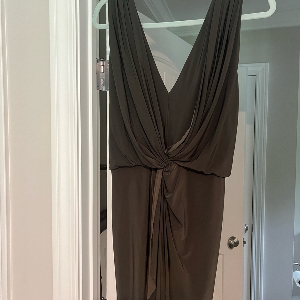Misa Los Angeles Deep V-Neck Brown Mini Dress